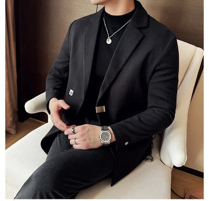 2024 Autumn Winter Men Blazers British Style Woolen Suit Jacket for Men's Business Casual Blazers Wedding Froom Dress Caots