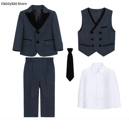 Boys Fashion Blazer Jacket Waistcoat Pants Wedding Suits Kids Morning Coat Formal Dress Children Tuxedos Toddler Clothes Sets