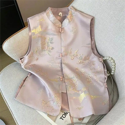 New Chinese Women's Waistcoat Vest Spring Autumn Retro Sleeveless Vest Jacket Coat Fashion Female Casual Tops Chaleco Mujer
