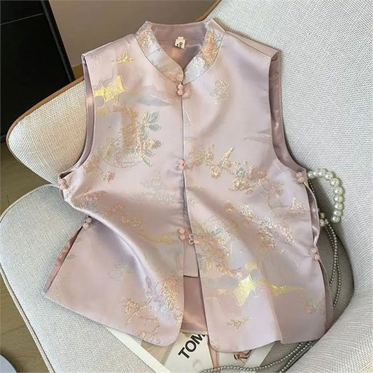 New Chinese Women's Waistcoat Vest Spring Autumn Retro Sleeveless Vest Jacket Coat Fashion Female Casual Tops Chaleco Mujer