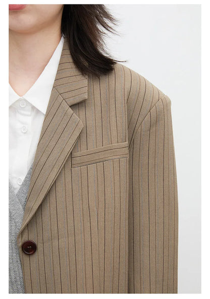 New Women Blazers Single-breasted Loose Casual Retro Striped Office Ladies Suit Jacket Female Coat Spring Autumn 2026