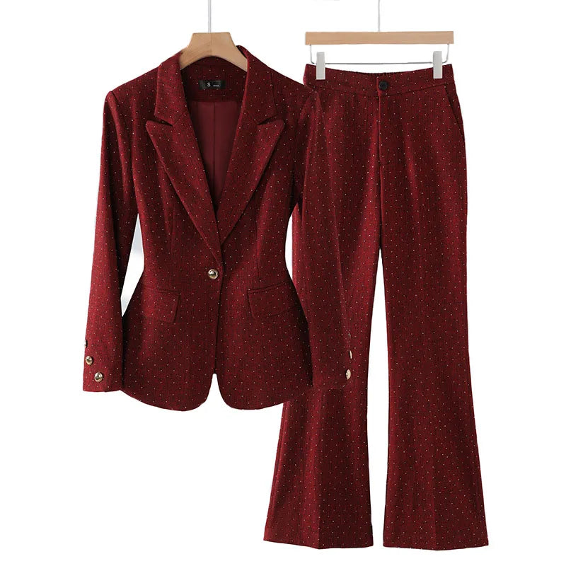 Fashion Women Suits 2024 New Autumn Winter Temprament Business Formal Slim Blazer And Flare Pants Office Ladies Work Wear