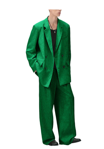 Men's Linen Double Breasted Suit – Slim Fit 2-Piece Blazer & Straight Leg Pants for Summer Weddings & Business