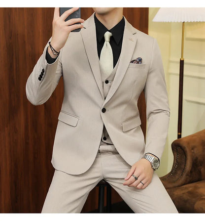 2025 Men's Wedding Suit Vest Trousers Set Fashionable Handsome Solid Color Groom's Three-Piece Outfit Available in Sizes M-7XL
