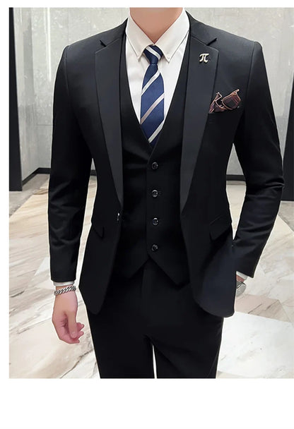 Men's 3-Piece Slim Fit Suit – Smart Casual Blazer, Vest & Pants for Business, Wedding & Formal Occasions
