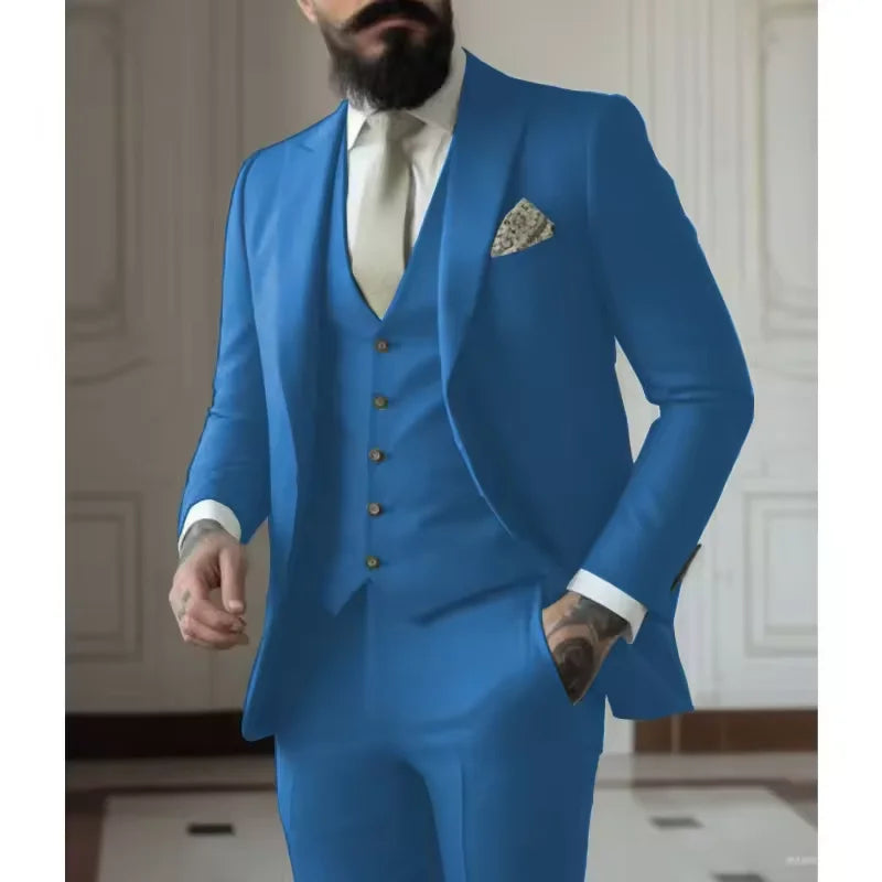Classy Men Suits 3 Pieces Light Green Peak Lapel Jacket Vest Pants Classic Set For Wedding Groom Wedding Business Events Dress