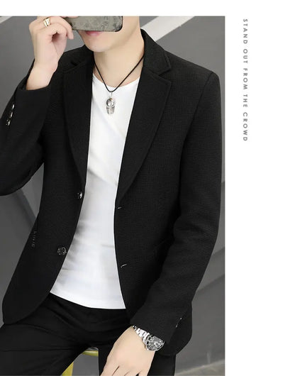 Men's Casual Blazer Two-Button Waffle Pattern for Spring Autumn