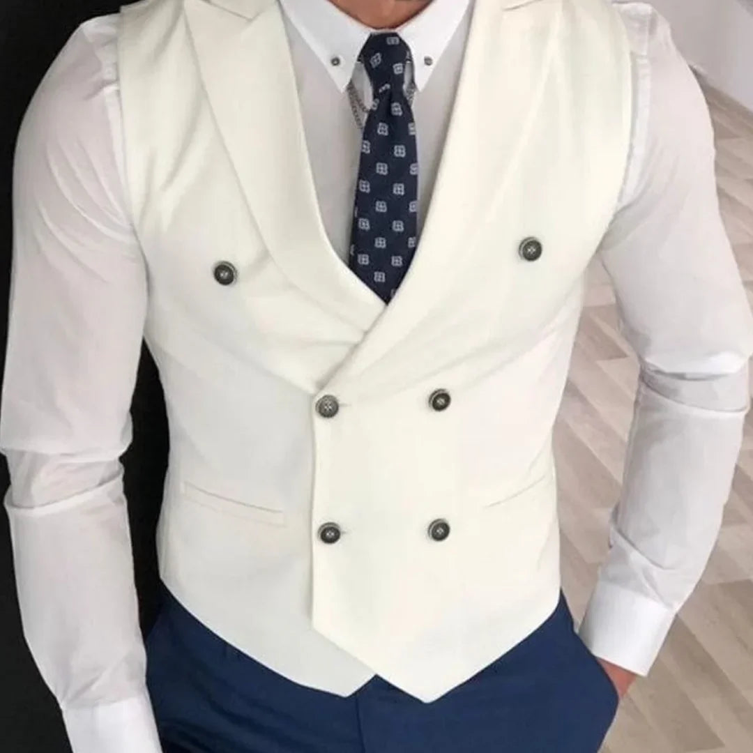 Men's Double Breasted Vest with Lapel – Solid Formal Waistcoat for Weddings & Business