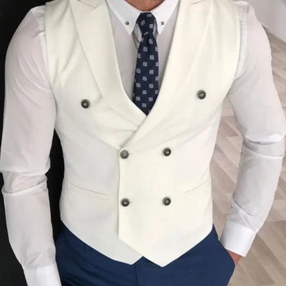 Men's Double Breasted Vest with Lapel – Solid Formal Waistcoat for Weddings & Business
