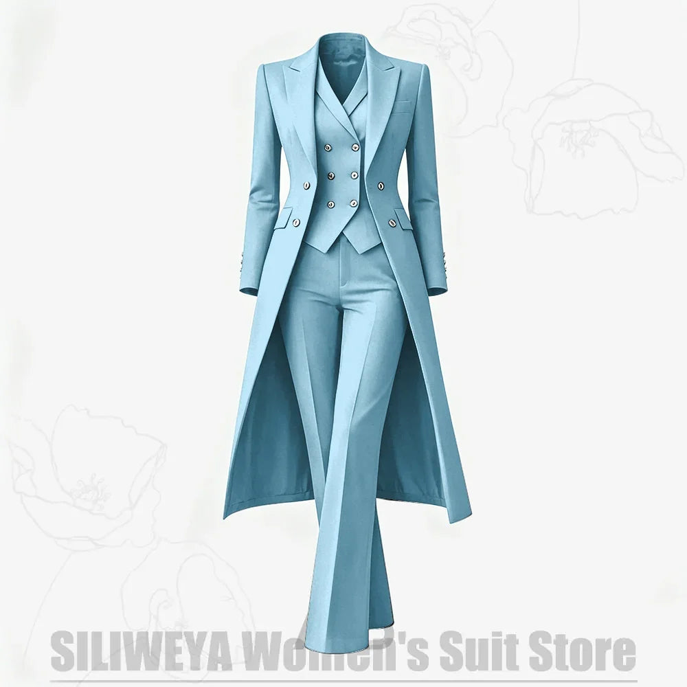 Women's Suit 3 Piece Double Breasted Long Coat Vest Pants Elegant Formal Business Wear Luxury Wedding Party Prom Outfit 2026