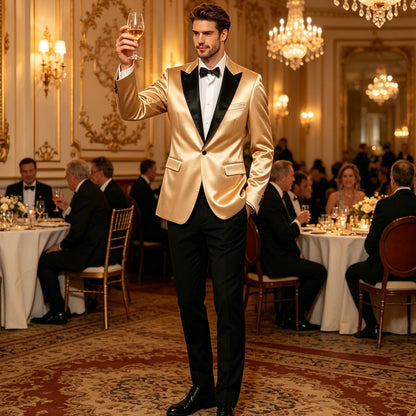 Luxury Satin Men's Tuxedo Blazer Black Peak Lapel One Button Slim Fit Suit Jacket Formal Business Casual Suit For Wedding Party