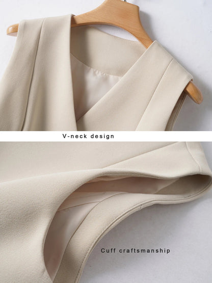 Short V-Neck Suit Vest for Women, Spring and Autumn Slant-Buttoned Top, Perfect for Office Wear and Versatile Vest
