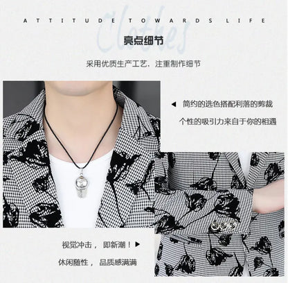 Blazer: Outdoor Fashion Business Gentleman Print Wedding Host Campus Slim-fit Casual Korean-style Youthful Versatile Men Blazer