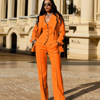 Light Blue 3 Piece Suit Set New Women's Jackets Single Breasted Peaked Lapel Blazer+Vest+Pants Formal Office Commute Outfit