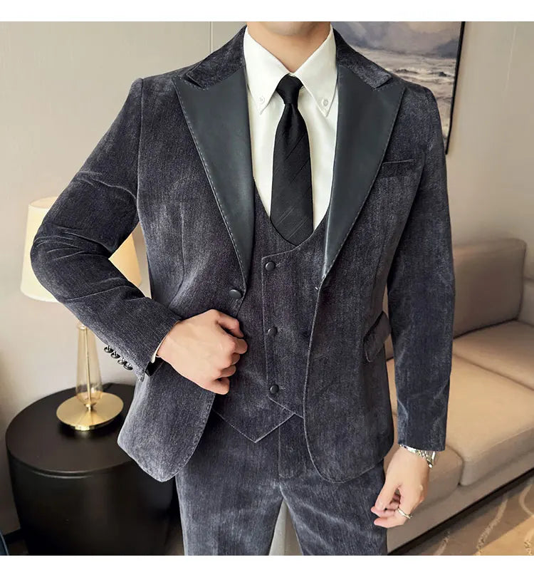 Men's Slim Fit 3-Piece Suit – Smart Casual & Wedding Formal Set
