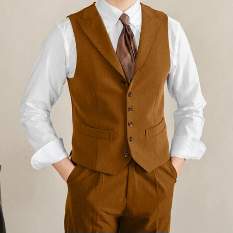 Men's Vest White Collar Vintage Lapel Single Button Waistcoat for Wedding & Formal Occasions