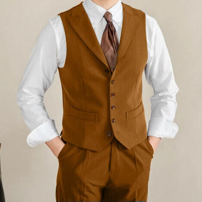 Men's Vest White Collar Vintage Lapel Single Button Waistcoat for Wedding & Formal Occasions