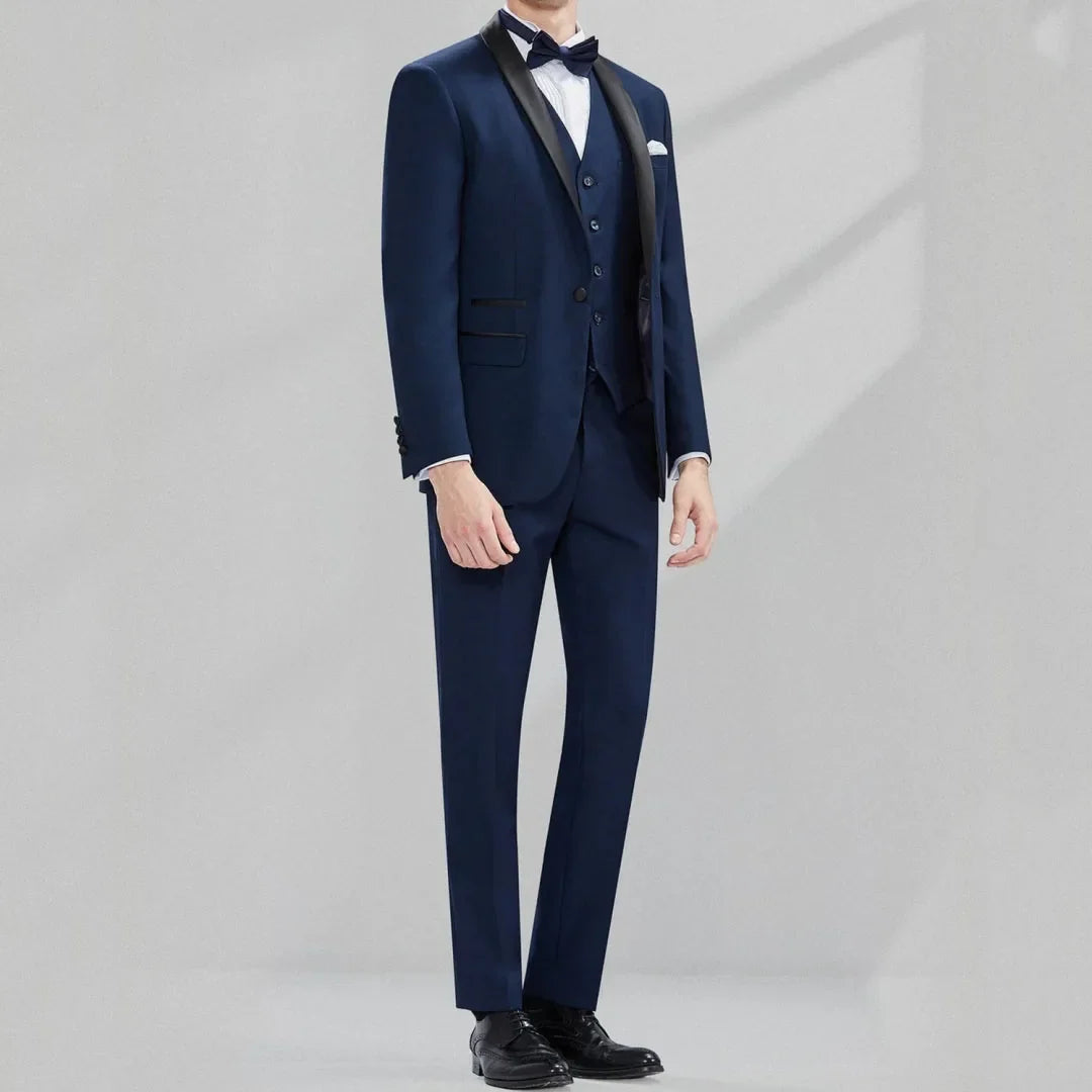 Men Suit 3 Piece Gray With Black Lapel Single Button For Wedding Groom Business Party Prom Banquet Work Office Jacket Vest Pants