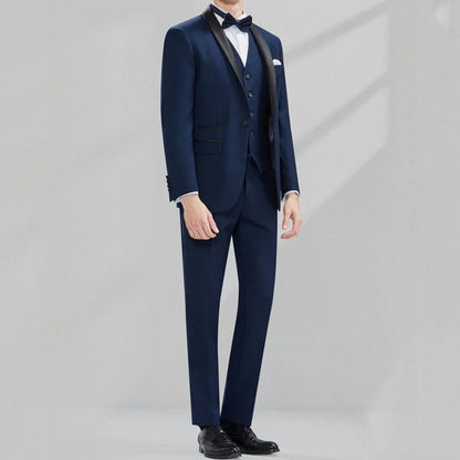 Men Suit 3 Piece Gray With Black Lapel Single Button For Wedding Groom Business Party Prom Banquet Work Office Jacket Vest Pants