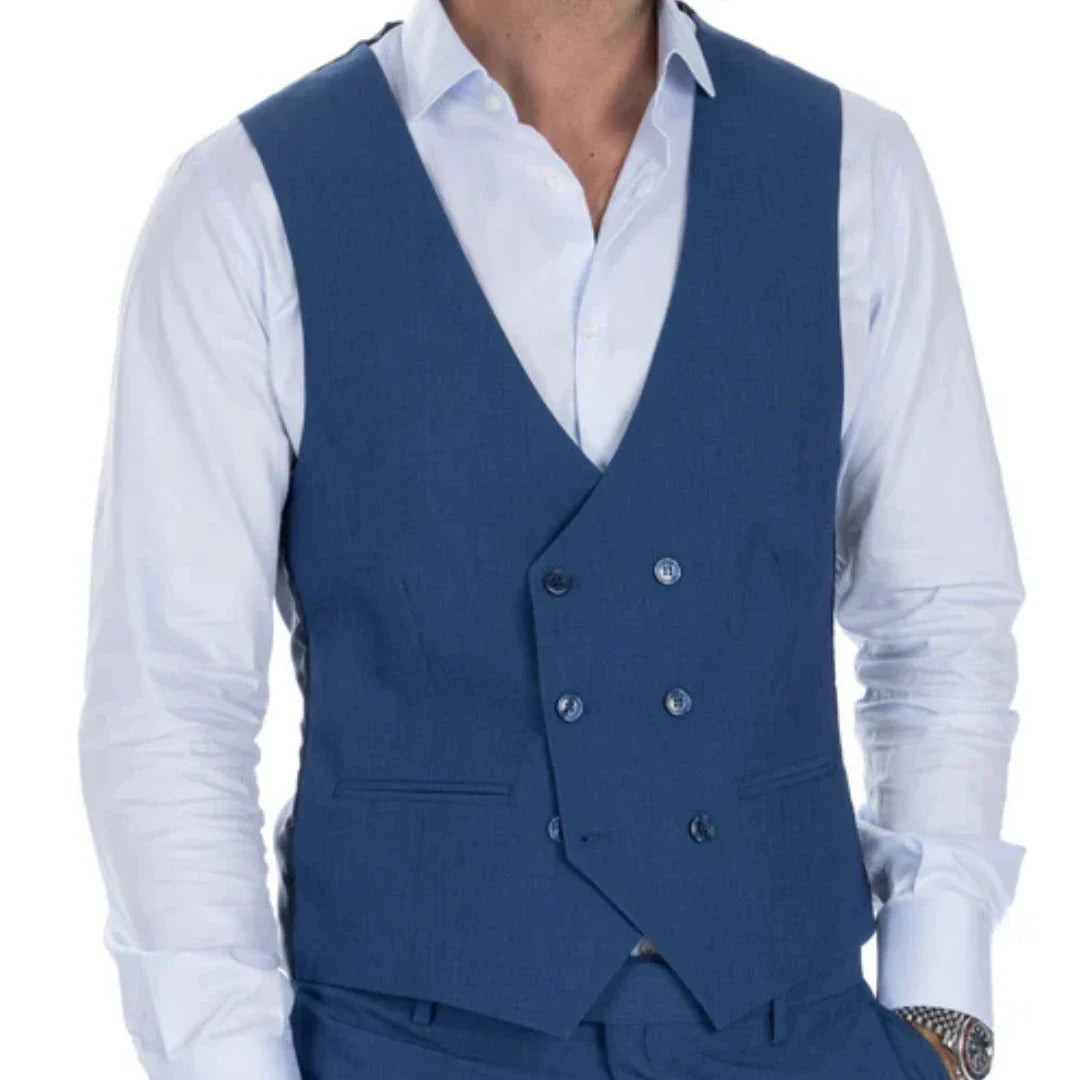 Men Formal Vest Double Breasted Solid Color Waistcoat for Wedding and Business