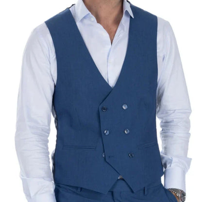 Men Formal Vest Double Breasted Solid Color Waistcoat for Wedding and Business