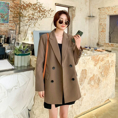 New Arrival 2025 Spring Autumn Women's Korean Loose Blazer Mid Length Solid Color Design Sense Versatile Daily Wear Student Look