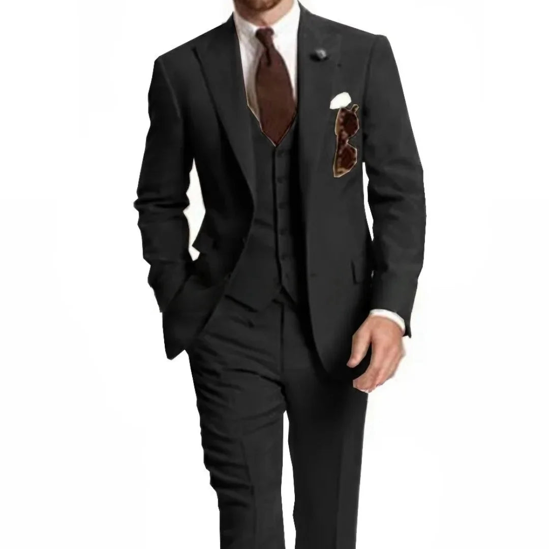 Men's Slim Fit Peak Lapel Wedding Suits 3-Piece Fashion Solid Formal Business Wear Blazer Vest Pants Groom Tuxedo Costume Homme