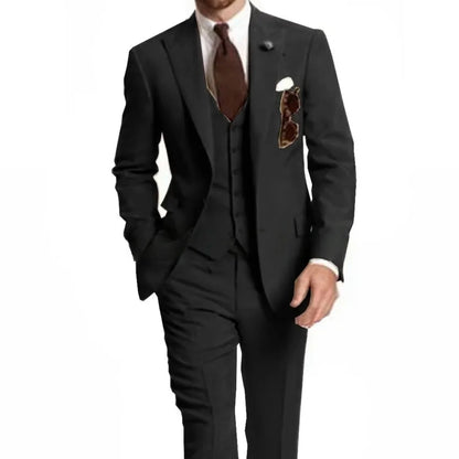 Men's Slim Fit Peak Lapel Wedding Suits 3-Piece Fashion Solid Formal Business Wear Blazer Vest Pants Groom Tuxedo Costume Homme