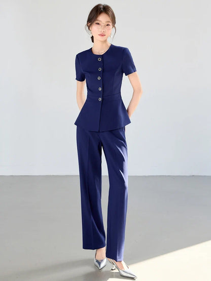 Elegant fashionable professional women's wear,  two-piece short-sleeved blazer+pants. New arrival for spring summer 2026