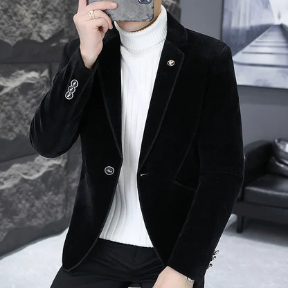 2025 Autumn Suit Men's Fashion Handsome Trend All Matching Woolen Youth Slim Small Suit Dress Single West Coat Coat  M-4XL