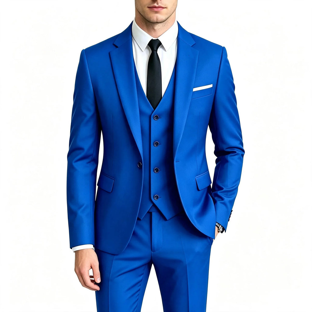 Elegant Men's 3 Pieces Suit Slim Fit 1 Button Tuxedo Blazer Vest Pants Formal Set For Business Casual Wedding Groom