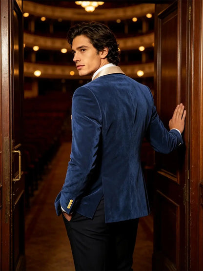 Men Velvet Tuxedo Jacket Champagne Satin Shawl Lapel Slim Fit Blazer Wedding Groom Party Prom Formal Western Dinner Suit Coat