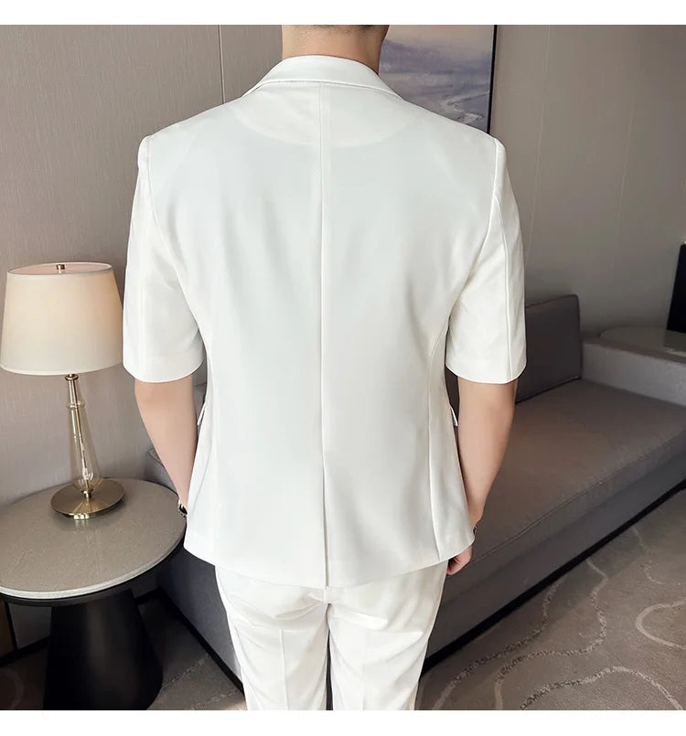 2023 Summer Zipper Decoration Blazers Men Casual Business Suit Jacket Slim Fit 3/4 Sleeve Streetwear Social Jacket Men Clothing