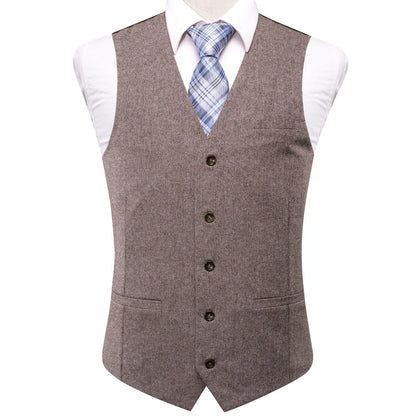 Men's Suit Vest Herringbone V-Neck Single Breasted Brown Green Banquet Wedding
