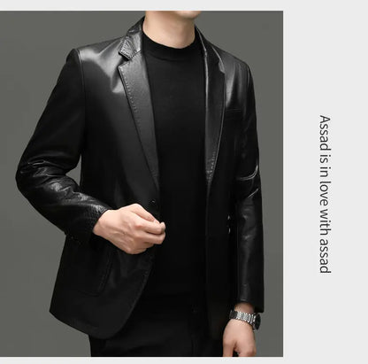 Men's Leather Jacket – Top-Grain Cowhide Business Casual Outerwear – Black