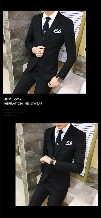 Men's Slim Fit 3-Piece Suit – Blazer, Vest & Pants for Business, Wedding & Smart Casual Wear