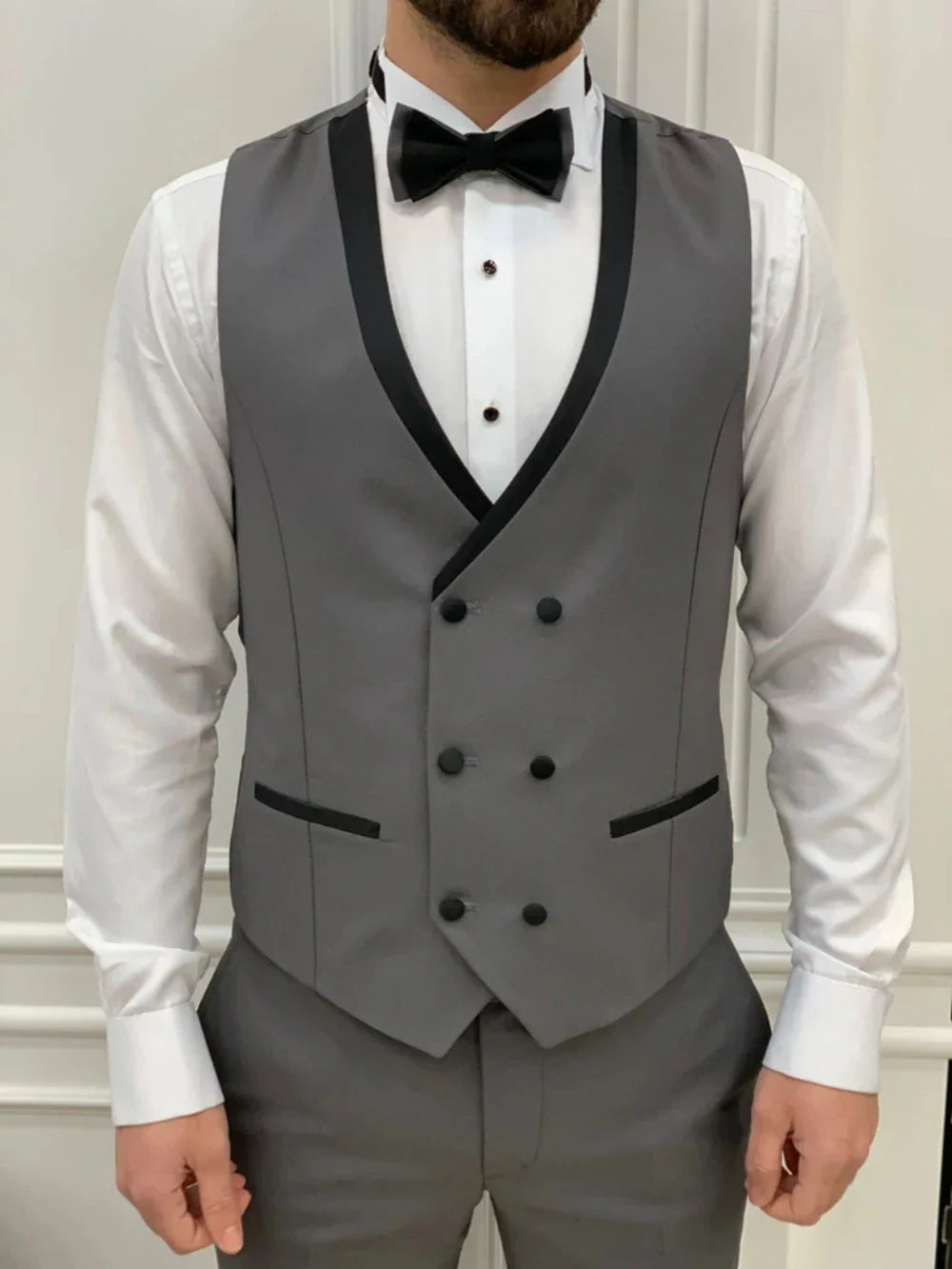 Grey One Button Peak Lapel Men's Wedding Groom Sets High Quality Formal Slim Fit Business Suit Set Business Negotiation Outfit