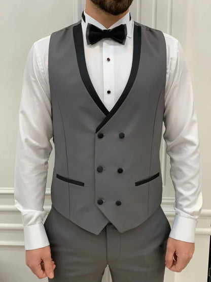 Grey One Button Peak Lapel Men's Wedding Groom Sets High Quality Formal Slim Fit Business Suit Set Business Negotiation Outfit