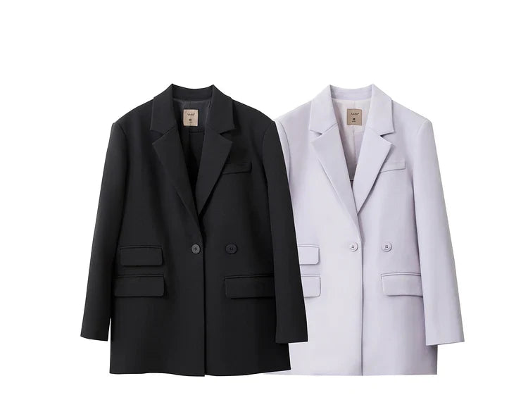 Blazers For Women 2026 Autumn New Black Jacket Notched Double Buckle Loose Mid-length Office Lady Versatile Jackets12453040