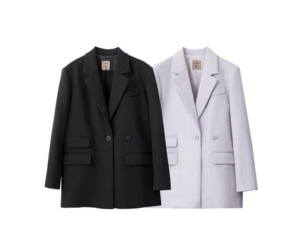 Blazers For Women 2026 Autumn New Black Jacket Notched Double Buckle Loose Mid-length Office Lady Versatile Jackets12453040