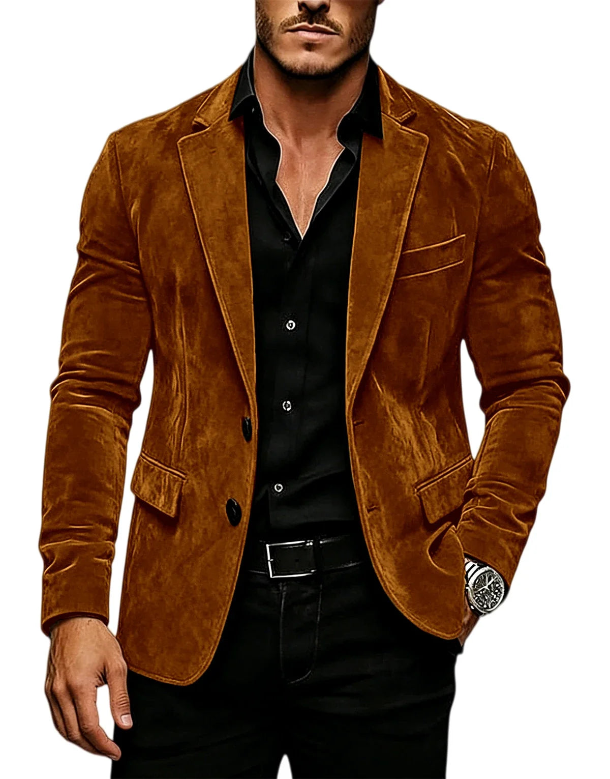 Luxury Men's Suede Texture Blazer Notched Lapel Slim Fit 2 Button Sport Coat Business Casual Formal Wedding Party Suit Jacket