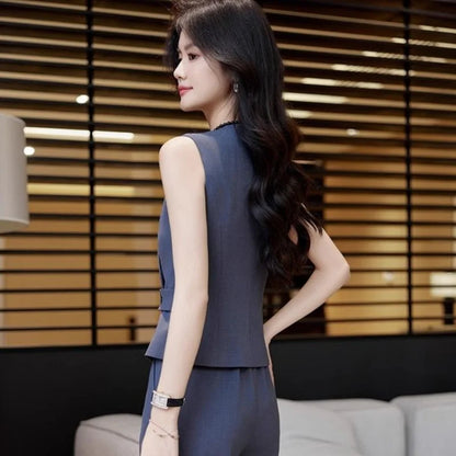 2025 Spring Summer New Women's Blazer High End Casual Vest Waistcoat Female Professional Vest V-neck Sleeveless Short Jacket