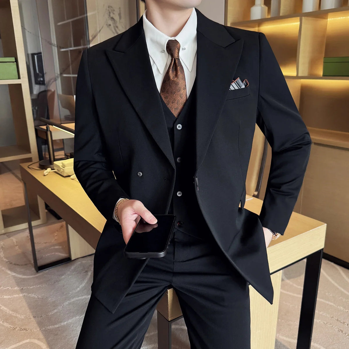 Men's 3-Piece Slim Fit Suit Set – Jacket, Vest & Pants for Wedding, Prom & Business