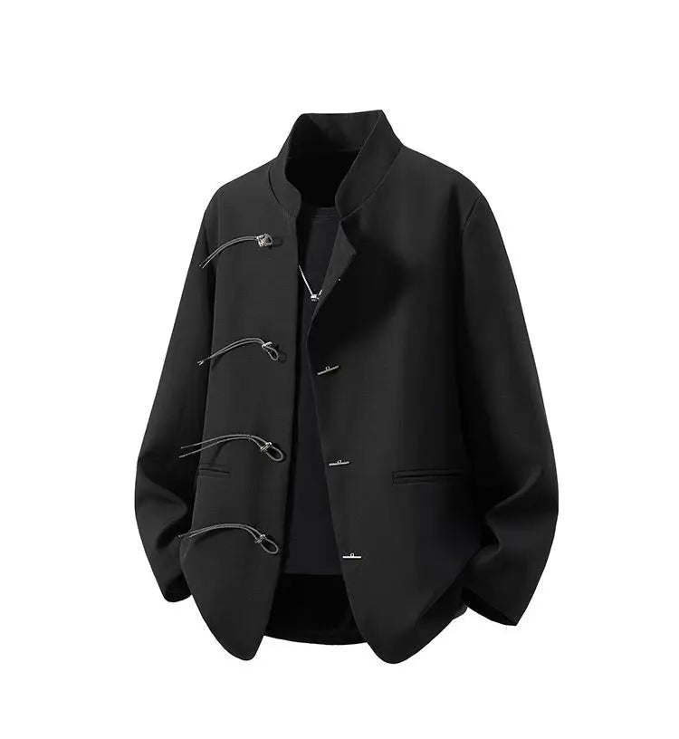 Chinese Style Metal Plate Buckle Designer Loose Mens Blazer Masculino Veste Pour Homme Vintage Man Black Yamamoto Suits Jacket