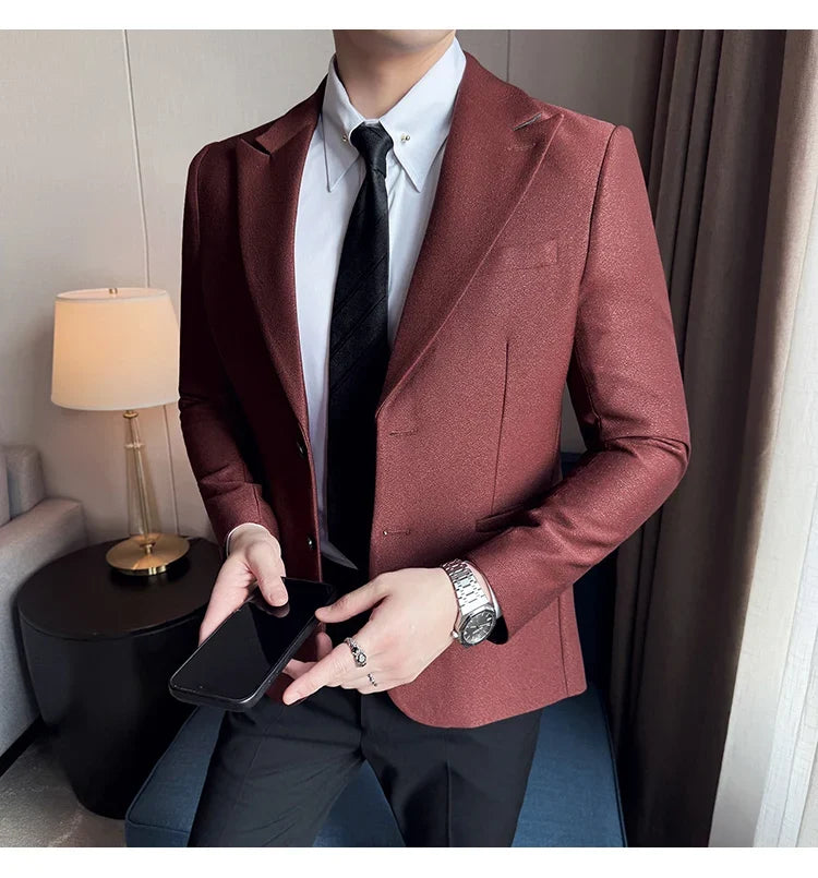 High-end Shiny Business Casual Suit Jacket Men British Style Slim Fit Office Work Men Blazers Wedding Groom Dress Coats 2025