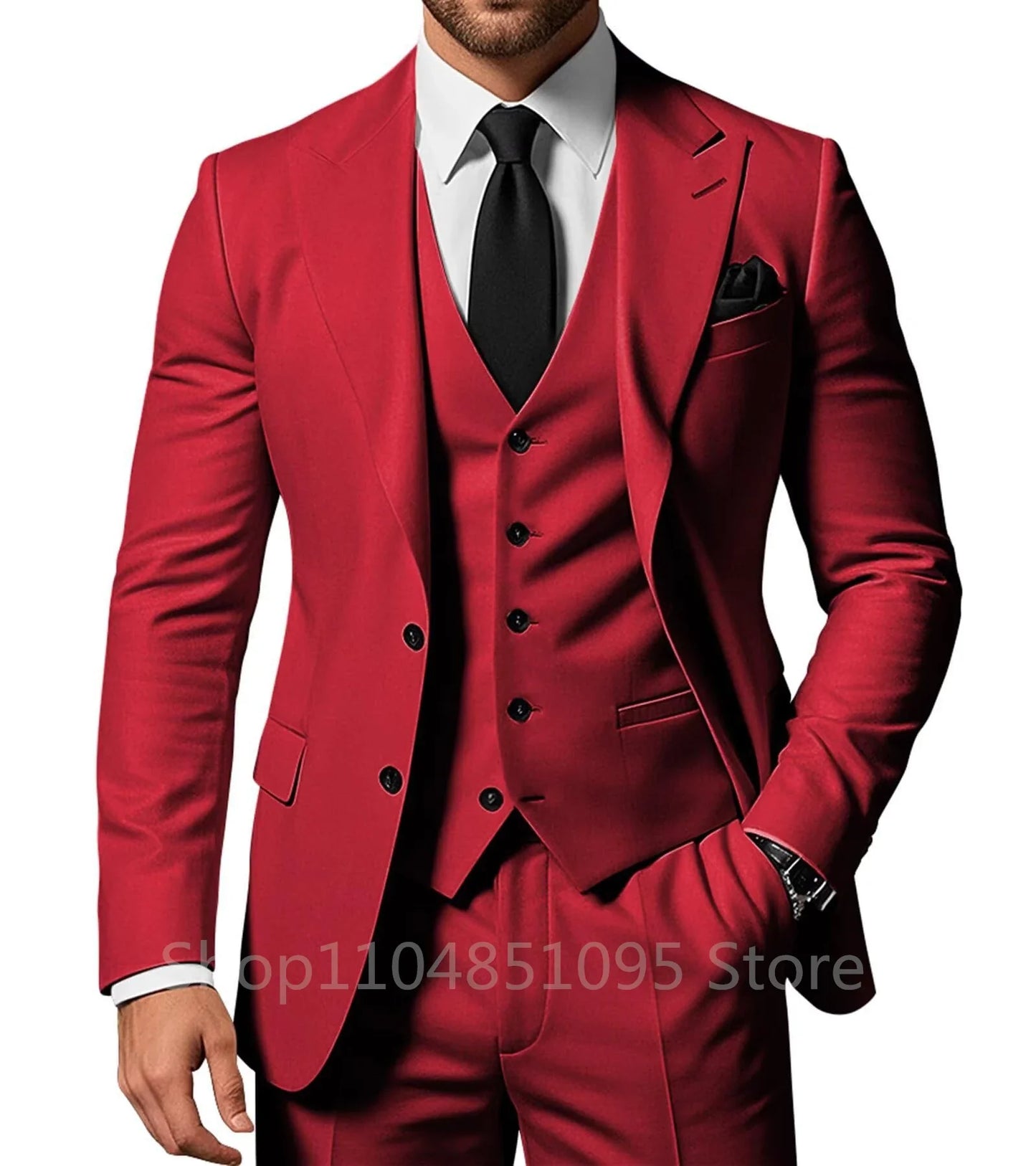 Costume de Mariage Homme Formel Solide - Marié, Garçon d'Honneur, Fête, Bal, Affaires, Bureau - Ensemble 3 Pièces : Blazer, Gilet, Pantalon