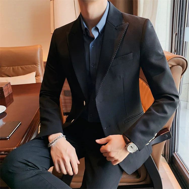 2022 Classic Green Blue Jacket Uniform Groom Tuxedos Mens Wedding Suits Peaked Lapel Man Business Blazer Groomsmen Prom Dress