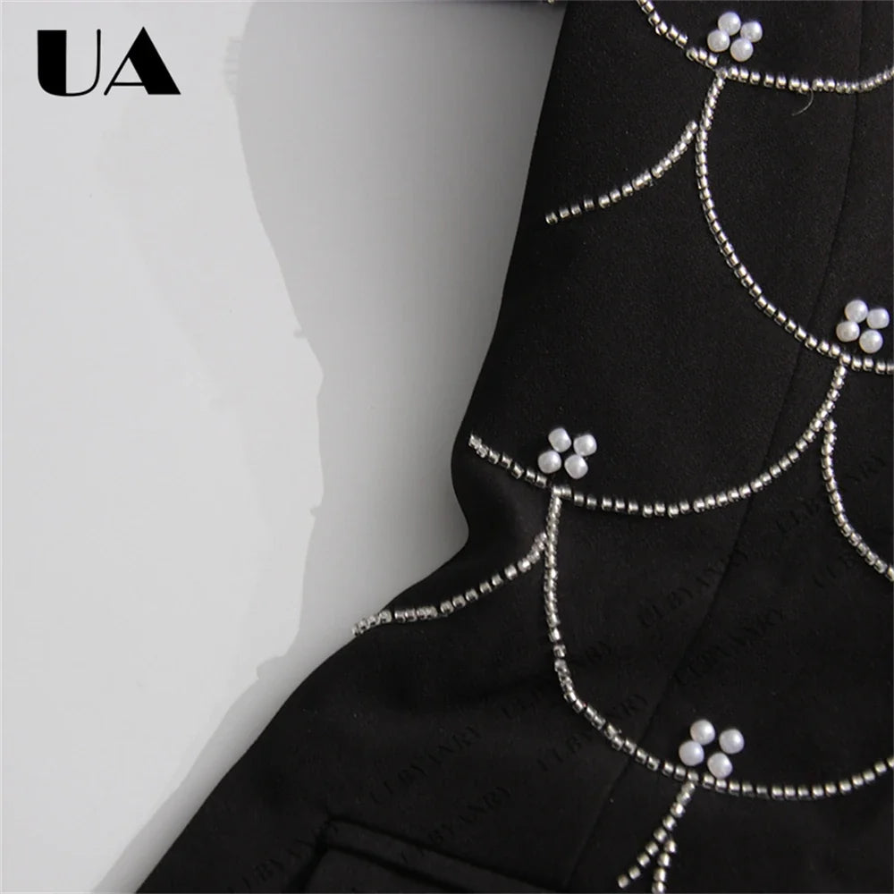 Women's Black Blazer with Silver Fish Scale Sequins, Slim Fit One Button Casual Business Jacket for Party Evening Prom