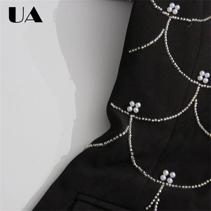 Women's Black Blazer with Silver Fish Scale Sequins, Slim Fit One Button Casual Business Jacket for Party Evening Prom