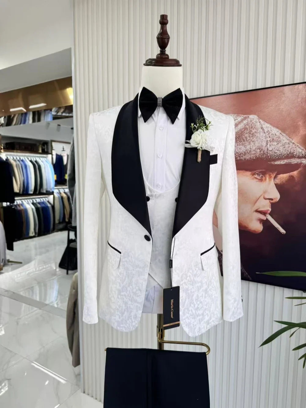 Exquisite Men's Jacquard Suit Set 3 Pieces Wedding Party Prom Wear Classic Shawl Lapel Suit Jacket Man Stage Performance